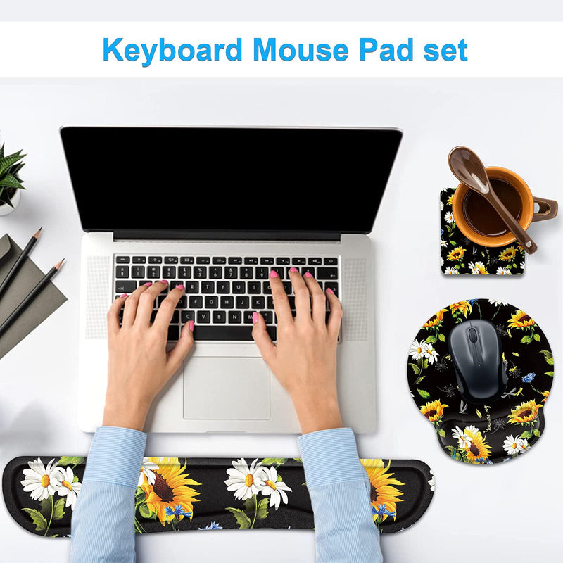 [Australia - AusPower] - Keyboard Wrist Rest and Mouse Wrist Rest Pad with Cup Coaster,Made of Memory Foam,Ergonomic Support,Easy-Typing and Pain Relief,for Gaming Office Home Computer,You are My Sunshine Sunflower Dragonfly You Are My Sunshine Sunflower Dragonfly 