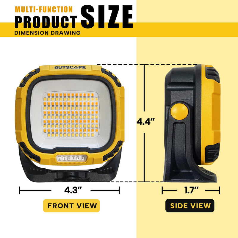 [Australia - AusPower] - OUTSCAPE Portable LED Work Light Rechargeable LED Work Light with Magnetic Base for Outdoor, Job Site Lighting, Machine Repair, Camping 