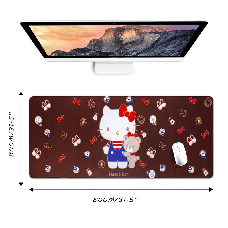 [Australia - AusPower] - Pink Kitty Gaming Mouse Pad with Stitched Edge Non-Slip Rubber Base Mousepad Waterproof Desk Writing Mat for Laptop Computer(11.8*27.5 inch)-A kitty-B 