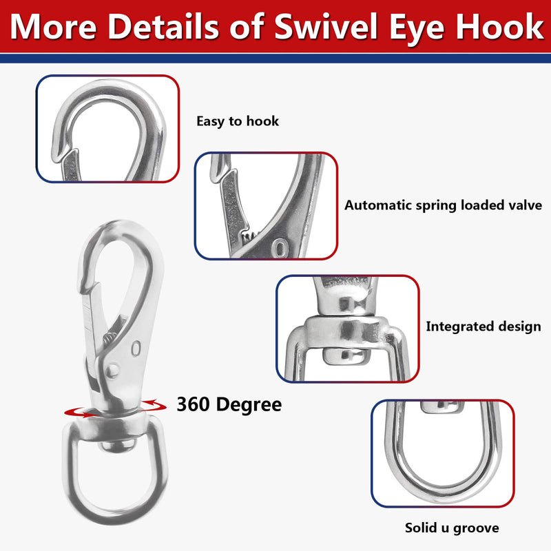 [Australia - AusPower] - Ekunbuy Swivel Eye Snap Hooks, 304 Stainless Steel Heavy Duty 2.7 Inch 3.5 Inch Spring Hooks for Keychains, Bird Feeders, Pet Chains, Dog leashes 2.7"(0#)-4pcs 