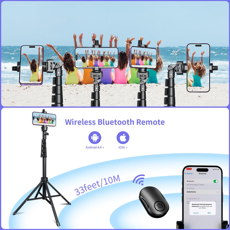[Australia - AusPower] - Ambertronix 62" Tripod for iPhone, Selfie Stick Phone Tripod Professional Stable 4 Leg Quadrapod Design, Bluetooth Remote, 100% All Aluminum Stick & Legs, Lightweight, Portable All in One 