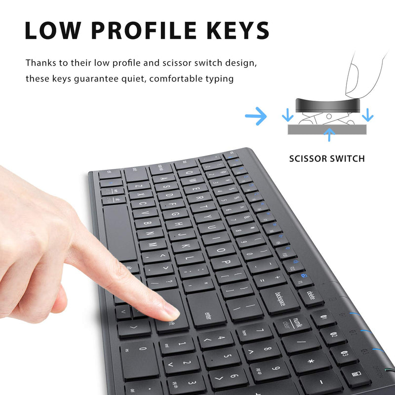 [Australia - AusPower] - iClever BK10 Bluetooth Keyboard, Multi Device Keyboard Rechargeable Bluetooth 5.1 with Number Pad Ergonomic Design Full Size Stable Connection Keyboard for iPad, iPhone, Mac, iOS, Android, Windows 