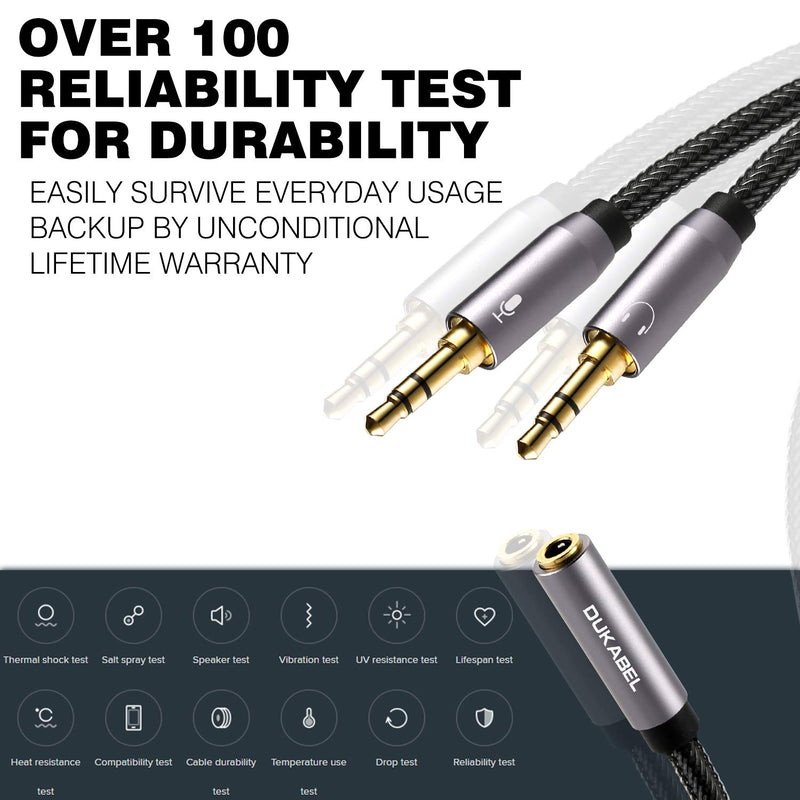 [Australia - AusPower] - Headset Splitter Cable, DUKABEL Gold-Plated & Strong Braided Y Splitter Audio Cable Separate Microphone Headphone Port Gaming Headset Splitter PC Earphone Adapter VoIP Phone -TopSeries (12inch / 30cm) 12 in/30 cm 