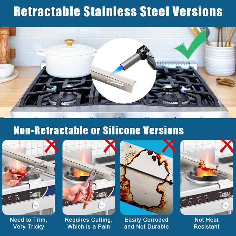 [Australia - AusPower] - Abnaok 2PCS Stainless Steel Stove Gap Covers, Retractable Kitchen Stove Counter Gap Covers, Cooktop Trim Kit, Stove Gap Guards, Oven Gap Filler, Heat Resistant & Effectively Protect Stove Gap Filler 