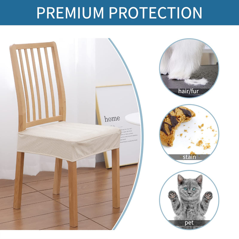 [Australia - AusPower] - smiry Stretch Jacquard Chair Seat Covers, Removable Washable Anti-Dust Chair Seat Protector Slipcovers for Dining Room, No Rear Covers - Set of 4, Beige 