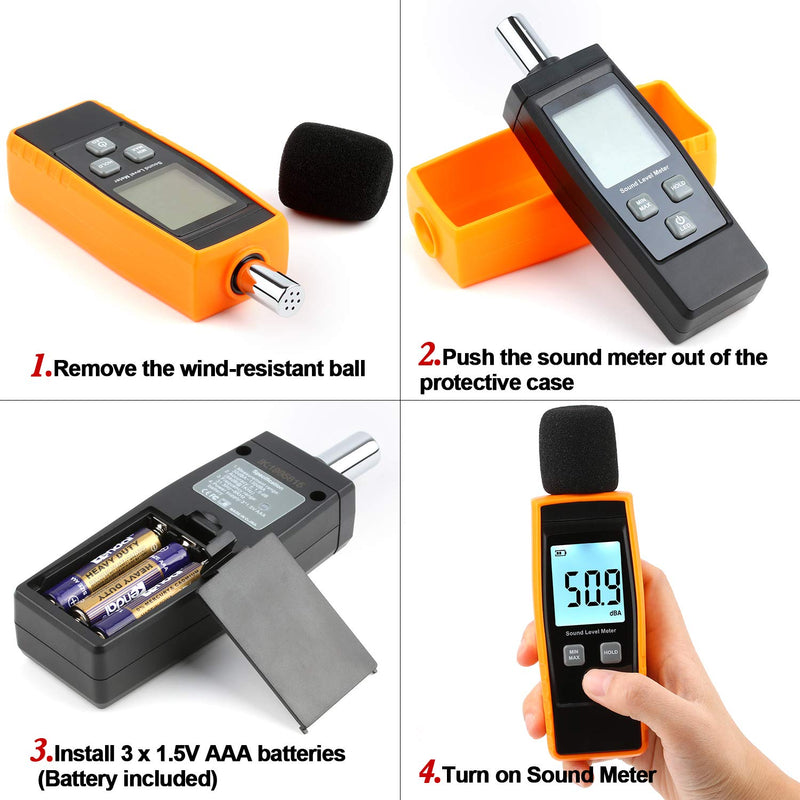 [Australia - AusPower] - Decibel Meter, Portable SPL Meter (Sound Pressure Level Meter), Digital Noise Meter, Range 30-130dB(A) db Meter, Noise Volume Measuring Instrument, Sound Monitoring Tester (Battery Included) Yellow 