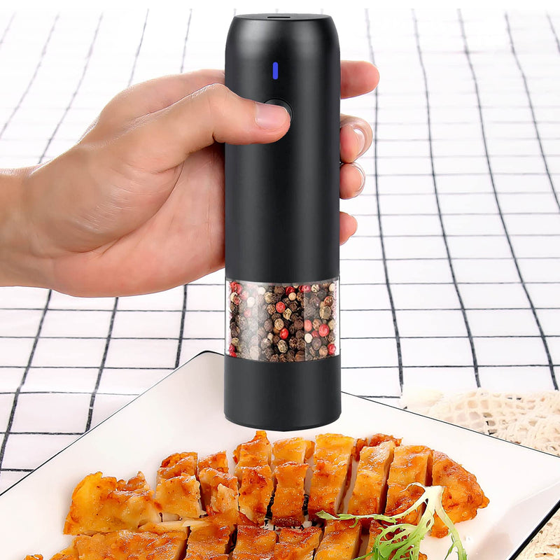 [Australia - AusPower] - Electric Pepper Grinder Mill, USB Rechargeable Salt and Pepper Grinder with Ceramic Grind and LED Light, Adjustable Coarseness and Refillable Glass, No Battery Needed - Black 