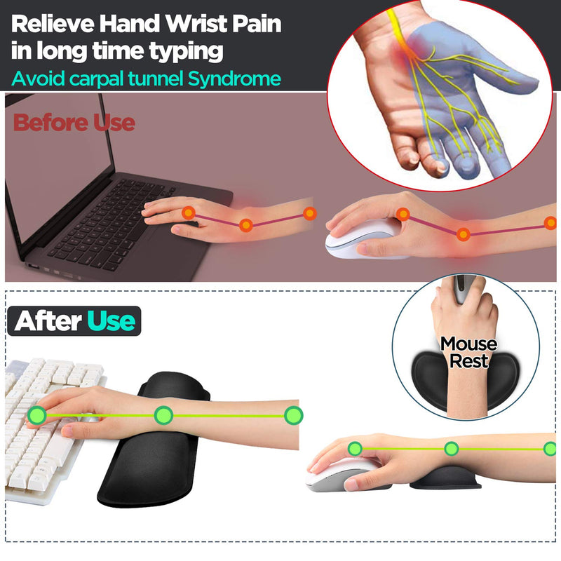 [Australia - AusPower] - Gimars Upgrade Enlarge Gel Memory Foam Set Keyboard Wrist Rest Pad, Mouse Wrist Cushion Support for Office, Computer, Laptop, Mac, Comfortable, Lightweight for Easy Typing Pain Relief, Black Black-Fiber 