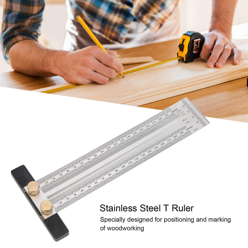 [Australia - AusPower] - 200mm T Square Ruler, High-precision Woodworking T Ruler Marking Ruler DIY Measuring Scribe Line Tool, Stainless Steel Marking T-Rule for Woodworking Marking 