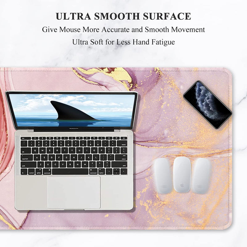 [Australia - AusPower] - Auhoahsil Extended Mouse Pad, XXL Gaming Mouse Pads, Large Big Mousepad Laptop Computer Keyboard Mat Desk Pad with Non-Slip Base and Stitched Edge for Gaming Office, 35.5 x 15.7 inch, Pink Marble Afterglow Marble 