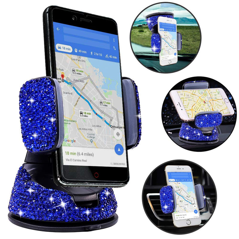 [Australia - AusPower] - Bling Luxury Rhinestone Car Stand Phone Holder Car Windshield Dashboard Mount Phone Holder for Easy View GPS Screen Compatible with iPhone 6s 7 7 8s 9 11 11Pro Plus (Blue) blue 