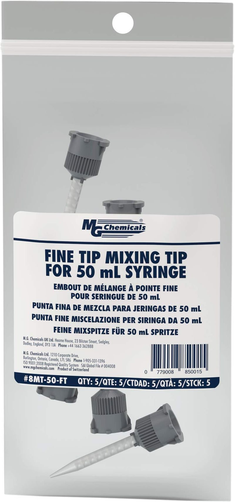[Australia - AusPower] - MG Chemicals Static Mixing Tip - Fine Tip, for 50 mL Dual Epoxy Cartridge (Pack of 5),8MT-50-FT 