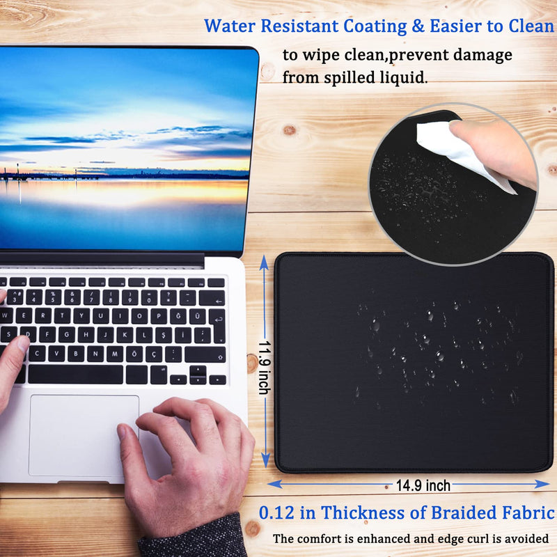 [Australia - AusPower] - Mouse Pad, Large Gaming Mouse Pad with Double Stitched Edges, 14.9 x 11.7 inches Premium-Textured & Waterproof Mousepad, Nonslip Natural Rubber Base Mouse pad for Laptop,Computer, Office, Home, Black 