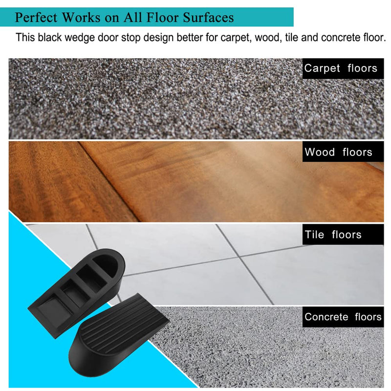 [Australia - AusPower] - Big Door Stopper 2 Packs Heavy Duty Wedge Rubber Door Stop Works on All Floor Surfaces Height up to 1.9 Inches Non-Scratching Doorstops Special for Home Office School Heavy Door (Black) Black 