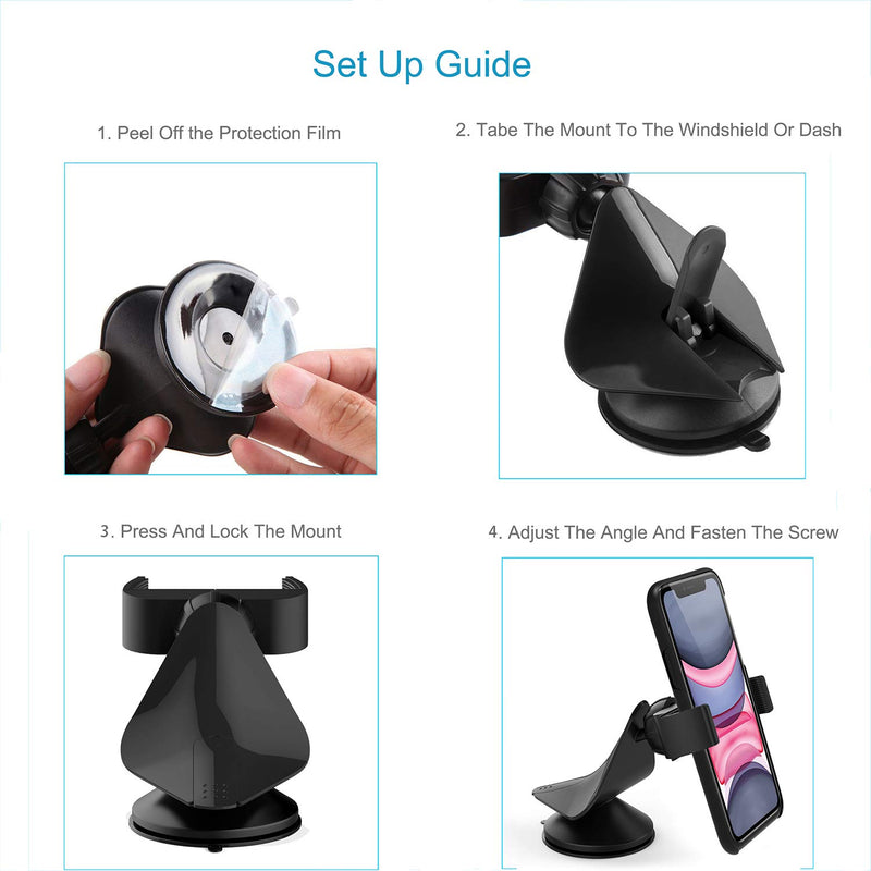 [Australia - AusPower] - Car Mount, Arteck Universal Mobile Phone Car Mount Holder 360° Rotation for Auto Windshield and Dash, for Cell Phones Apple iPhone 13, 13 Pro, 13 Mini, 12, 11, Xs, SE, Android Cellphone, GPS Black 