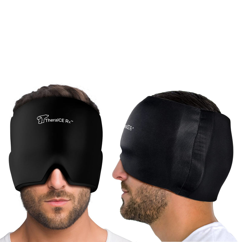 [Australia - AusPower] - TheraICE Rx Form Fitting Gel Ice Headache / Migraine Relief Hat, Cold Therapy Migraine Relief Cap / Migraine Ice Head Wrap Ice Pack Mask, Cold Compress Headache Relief Cap for Tension, Sinus & Stress Black (Pack of 1) 