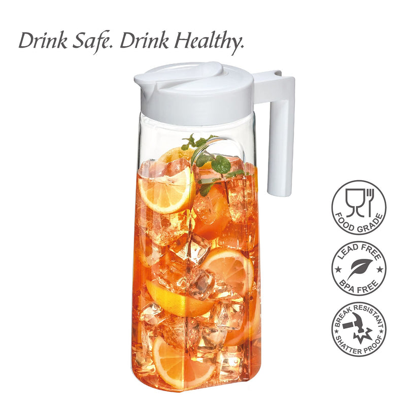 [Australia - AusPower] - Amazing Abby - Slim - Tritan Pitcher (64 oz), Unbreakable Plastic Pitcher, BPA-Free, Heat-Resistant, Dishwasher-Safe, Great for Both Iced and Hot Drinks, Indoors and Outdoors, White 