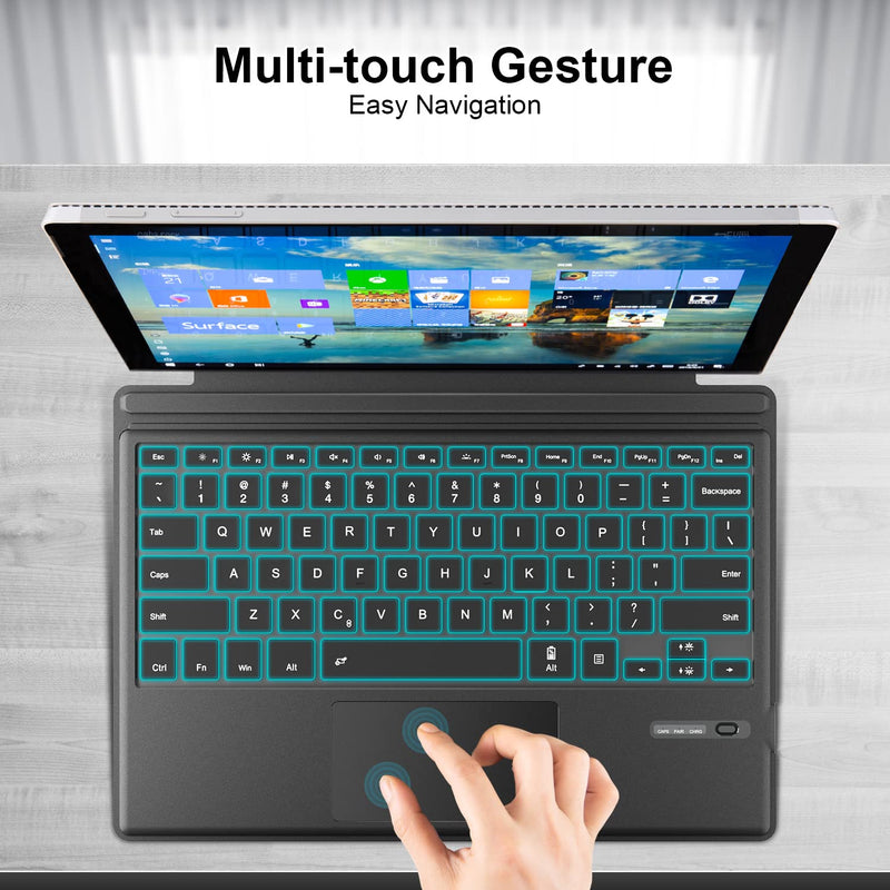 [Australia - AusPower] - Tomsenn Surface Pro Type Cover, Portable Wireless Bluetooth Keyboard with Touchpad, 7-Color LED Backlit and Built-in Rechargeable Battery (LED Backlit) Grey Backlit 