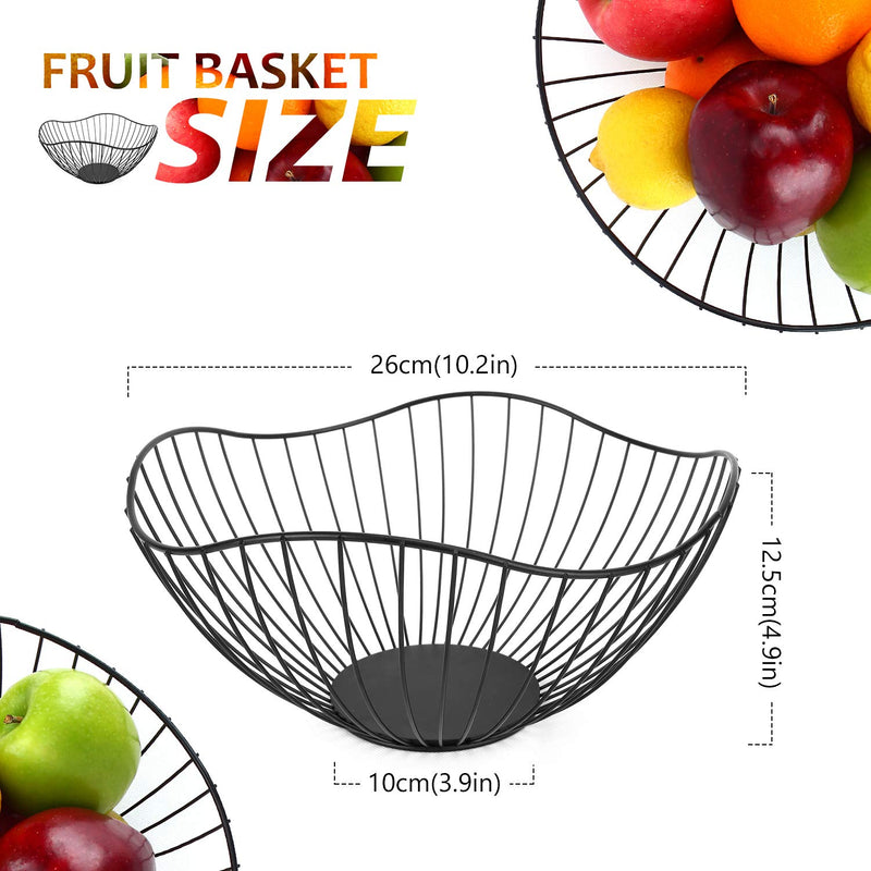 [Australia - AusPower] - Fruit Bowl for Kitchen Counter, Modern Metal Wire Vegetable Basket for Bread and Snacks, Decorative Fruits and Veggie Storage Holder for Countertop, Table, Centerpiece (Black) Black 