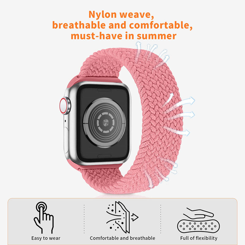 [Australia - AusPower] - Stretchy Solo Loop Strap Compatible with Apple Watch Bands 38mm 40mm 42mm 44mm, Nylon Stretch Braided Sport Elastics Weave Women Men Wristband Compatible for iWatch SE Series 6 5 4 3 2 1 Pink 38mm/40mm M fits 5.68"-6.07" wrist 