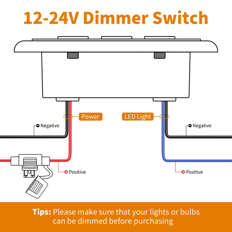 [Australia - AusPower] - RVZONE 12V Dimmer Switch | 12-24 Volt High Side PWM Dimmer RV Light Dimmer for RV Light LED Interior Lights LED Light Fixture, Halogen, Incandescent, Used for RV, Auto, Camper, Trailer Van Truck, Boat 