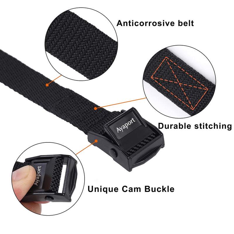 [Australia - AusPower] - Ayaport Lashing Straps with Buckles Adjustable Cam Buckle Tie Down Cinch Strap for Packing Black 4 Pack (0.75'' x 48'') 0.75'' x 48'' 