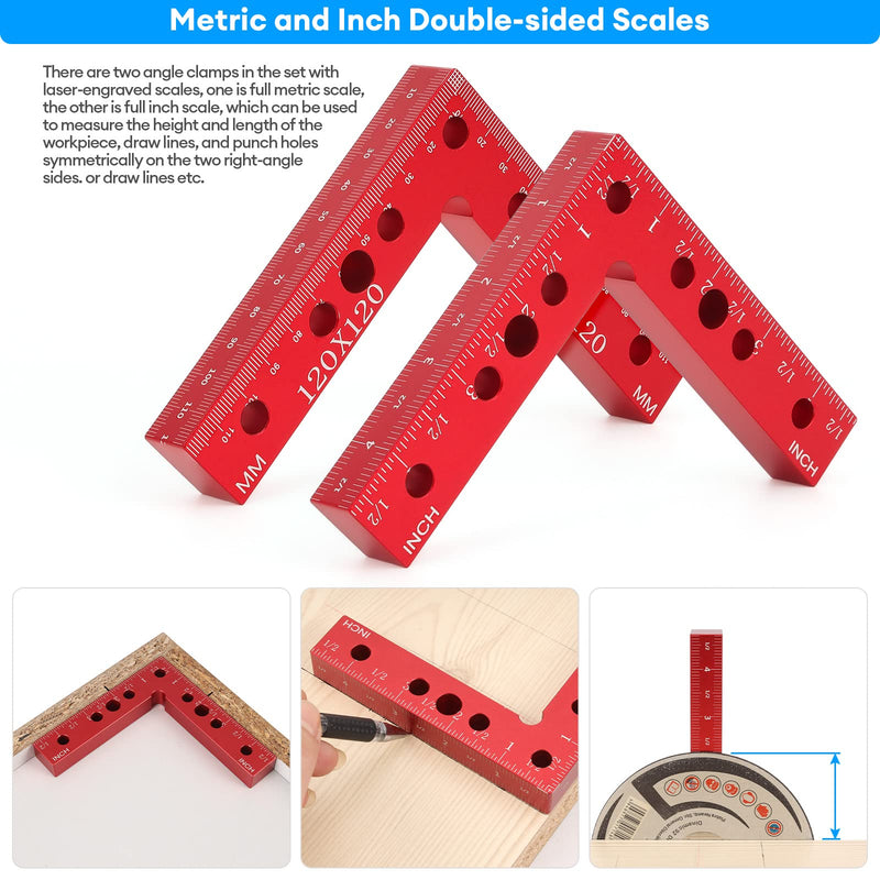 [Australia - AusPower] - 90 Degree Right Angle Clamp Set for Woodworking, 2 Pack 4.7'' Multifunction Precision Positioning Square Clamp for Carpenter, Corner Clamping Square Tool for Picture Frame Box Cabinets Drawers, Red 4.7'' 2 Pack 4.7'' Red 