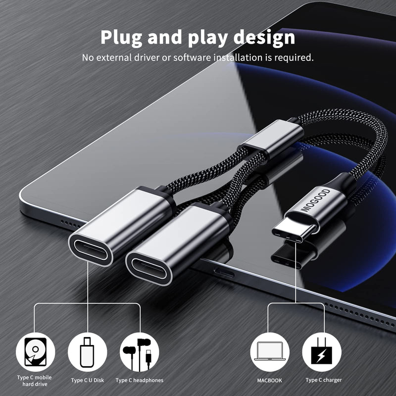 [Australia - AusPower] - USB C to USB C Female Adapter USB Y Splitter Cable,USB C Male to 2USB-C Female Cord Converter,Dual Double USB C Port Hub USB C Split Adapter for Mac,Xbox One Series X/S,PS4,PS5,Laptop(NOT for monitor) 1 pack Black 