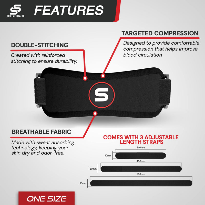 [Australia - AusPower] - Sleeve Stars Patella Strap Osgood Schlatter Brace with 3 Lengths for Kids, Youth, Women & Men, Swedish Brand Knee Pain Tendonitis Strap Patellar Tendon Support for Arthritis, Knee Support Band (Black) 1 Black 