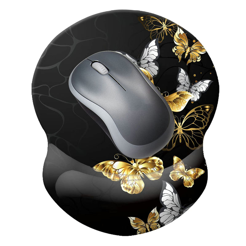 [Australia - AusPower] - Boutilon Wrist Mouse Pad, Non-Slip Ergonomic Mouse Pad with Gel Wrist Rest Support, Gaming Mouse Pad 8.7 x 7.5 inches Pad for Computer, Laptop, Home, Office (Golden Butterfly) A-Golden Butterfly 
