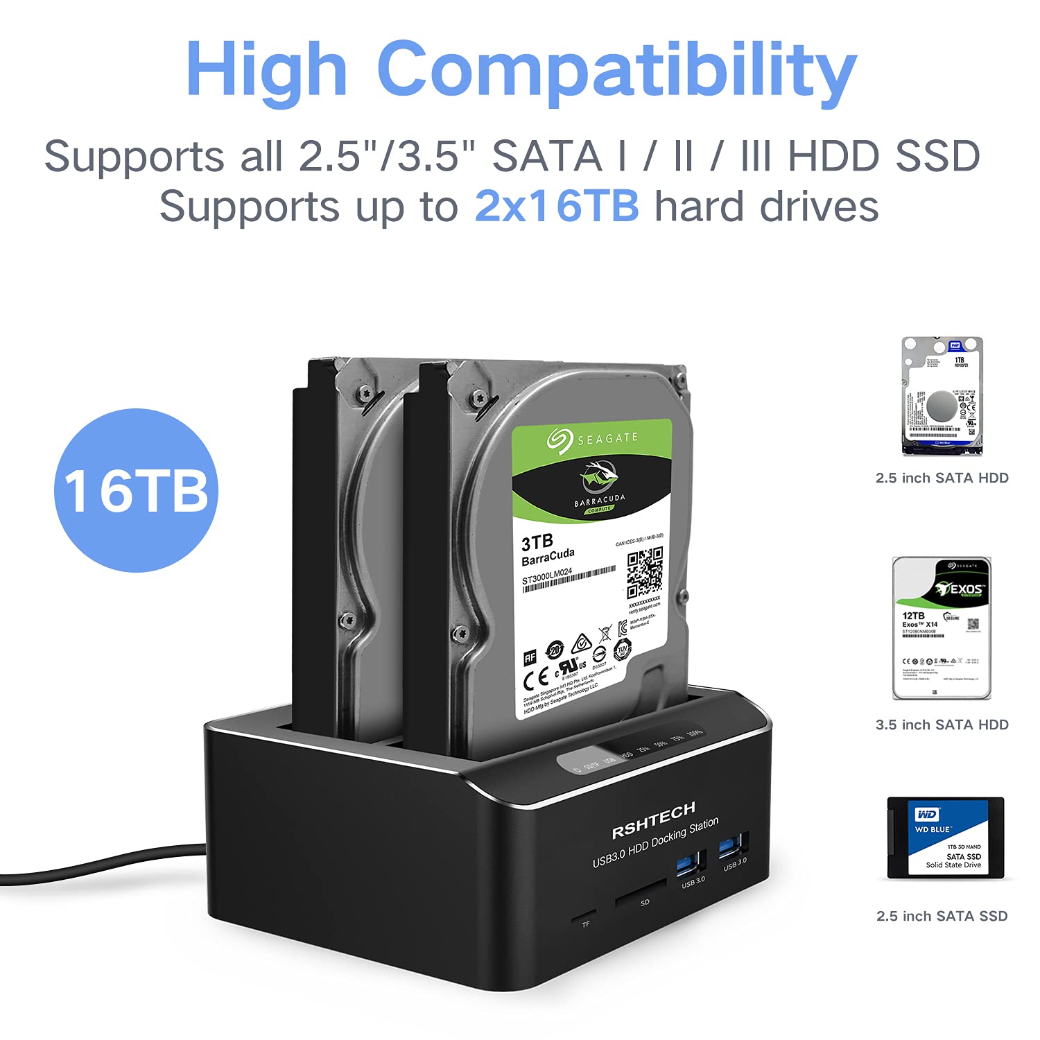 USB 3.0 Dual Bay Hard Drive Docking Station with Offline Clone Function - Thumbnail 4