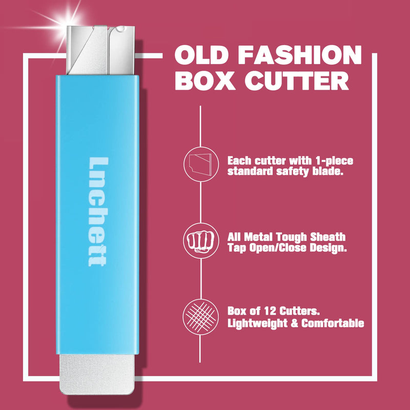[Australia - AusPower] - Lnchett Box Cutter, 12-Pack Retractable Cardboard Mini Box Cutter for Packages, Boxes and Paper, All Metal Tough Sheath, Functional Basic Cutter with Case, Lock Ball Design 