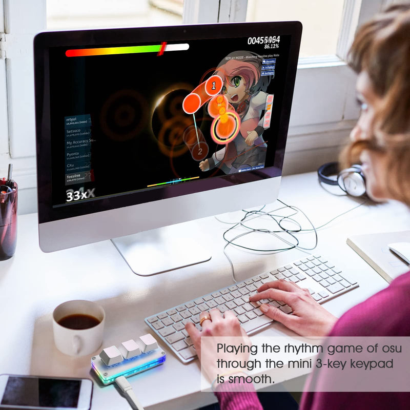 [Australia - AusPower] - Ecarke USB Mini 3-Key Keypad Mechanical Gaming Keyboard Programming Macro with Software OSU HID Standard Keyboard（Upgrade Cherry Shaft & RGB LED） White 