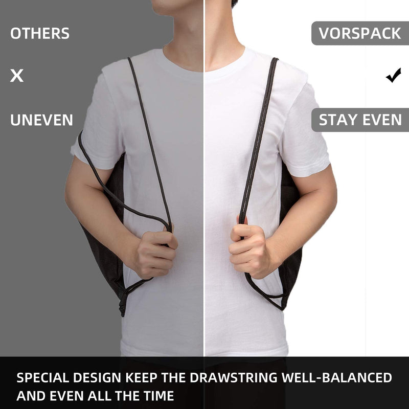 [Australia - AusPower] - Vorspack Drawstring Backpack Water Resistant String Bag Sports Sackpack Gym Sack with Side Pocket for Men Women Black 