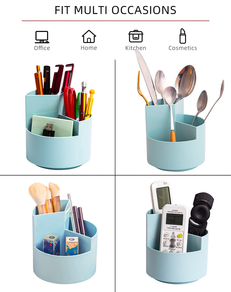[Australia - AusPower] - Desk Pencil Pen Holder, 3 Slots 360-Degree Spinning Pencil Pen Desk Organizers, Desktop Storage Pen Organizers Stationery Supplies, Cute Pencil Cup Pot for Office, School, Art Supply, Kids - Blue 