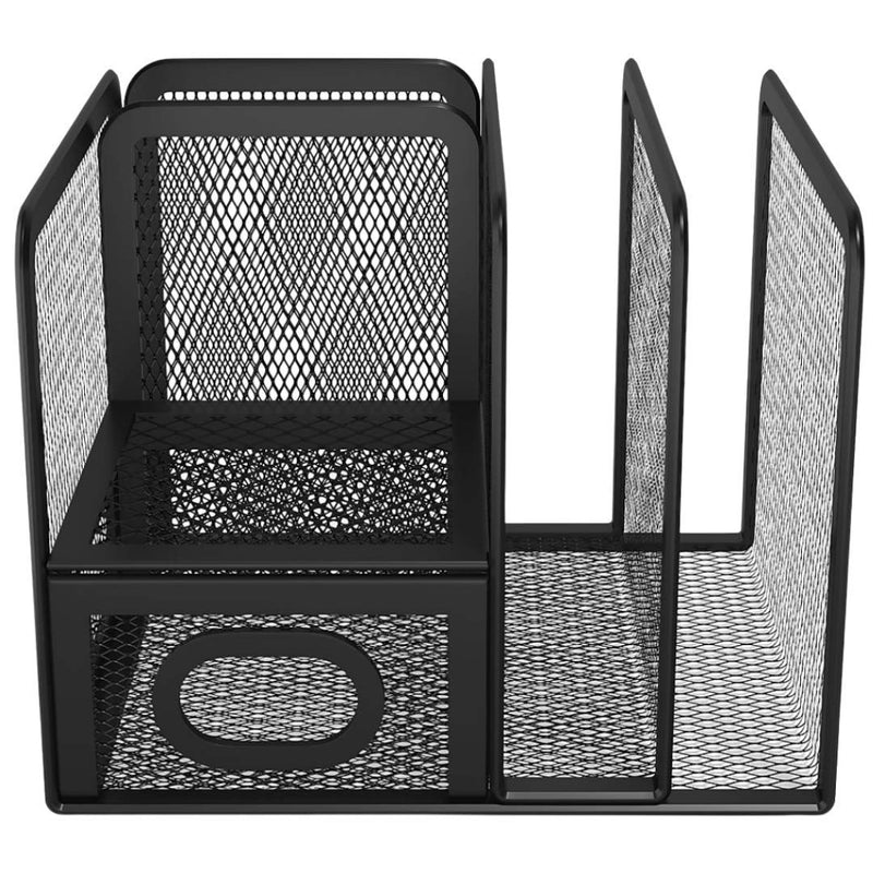 [Australia - AusPower] - 1InTheOffice Organizer for Desk, Desk Organizer, Mesh Desk Organizer, 5 Compartment Wire Mesh Accessory Holder, Matte Black 1 pack 