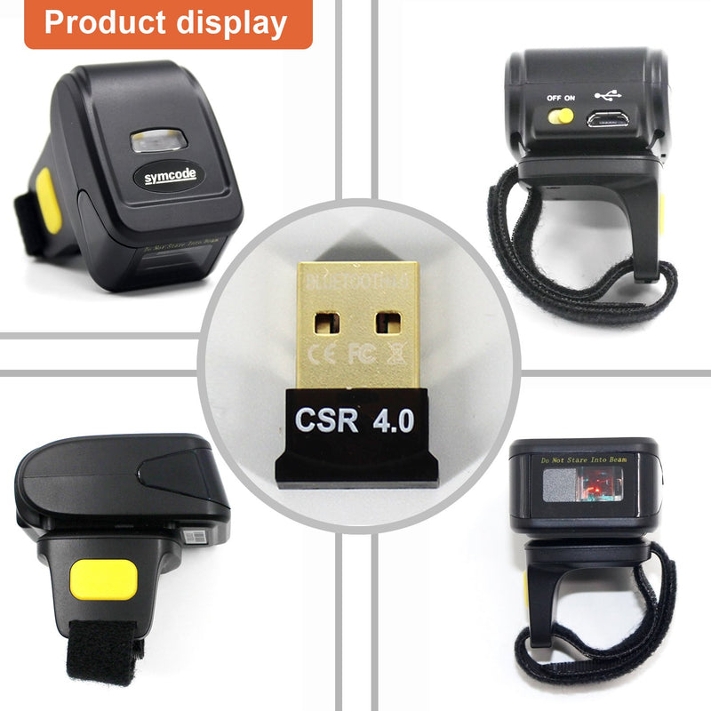[Australia - AusPower] - Bluetooth Wireless Ring Barcode Scanner, Symcode 1D Compatible with Bluetooth Function & 2.4GHz Wireless & Wired Connection, Portable Wearable Mini Finger Bar Code Reader 