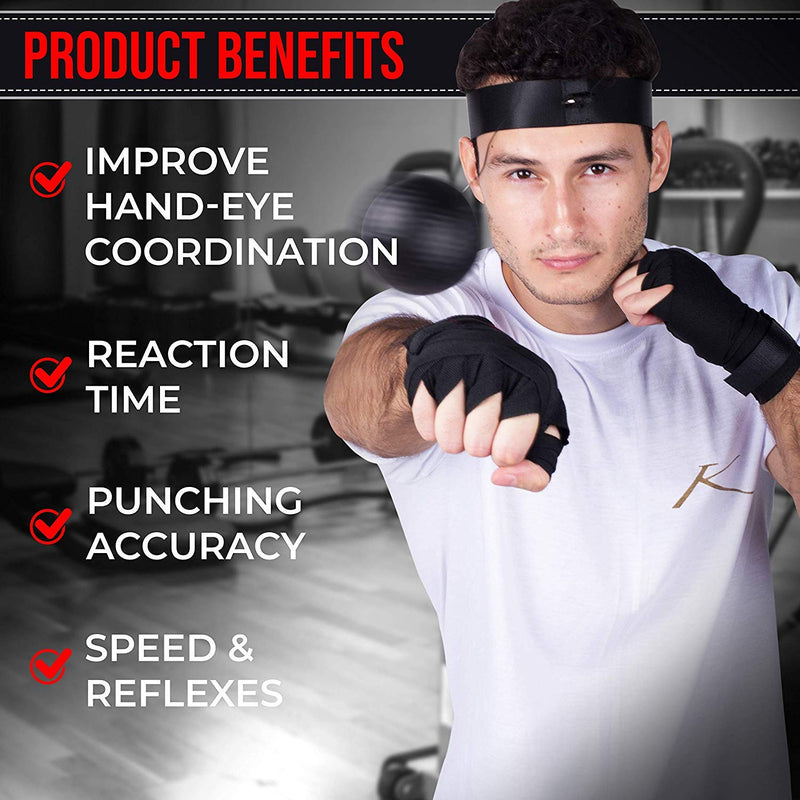 [Australia - AusPower] - BOXERPOINT Boxing Reflex Ball for Adults and Kids - React Reflex Balls on String with Headband, Carry Bag and Hand Wraps - Improve Hand Eye Coordination, Punching Speed, Fight Reaction 4 Difficulty Level Balls 