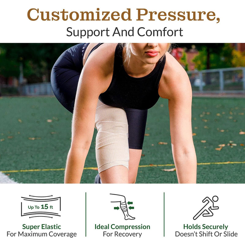 [Australia - AusPower] - Premium Elastic Bandage Wrap (4” Wide, 6 Pack) - Nexskin Latex Free Athletic/Medical Compression Bandages Hook & Loop Fasteners at Both Ends - Lifetime Washable & Reusable USA Organic Cotton Bandage 4 Inch (Pack of 6) 