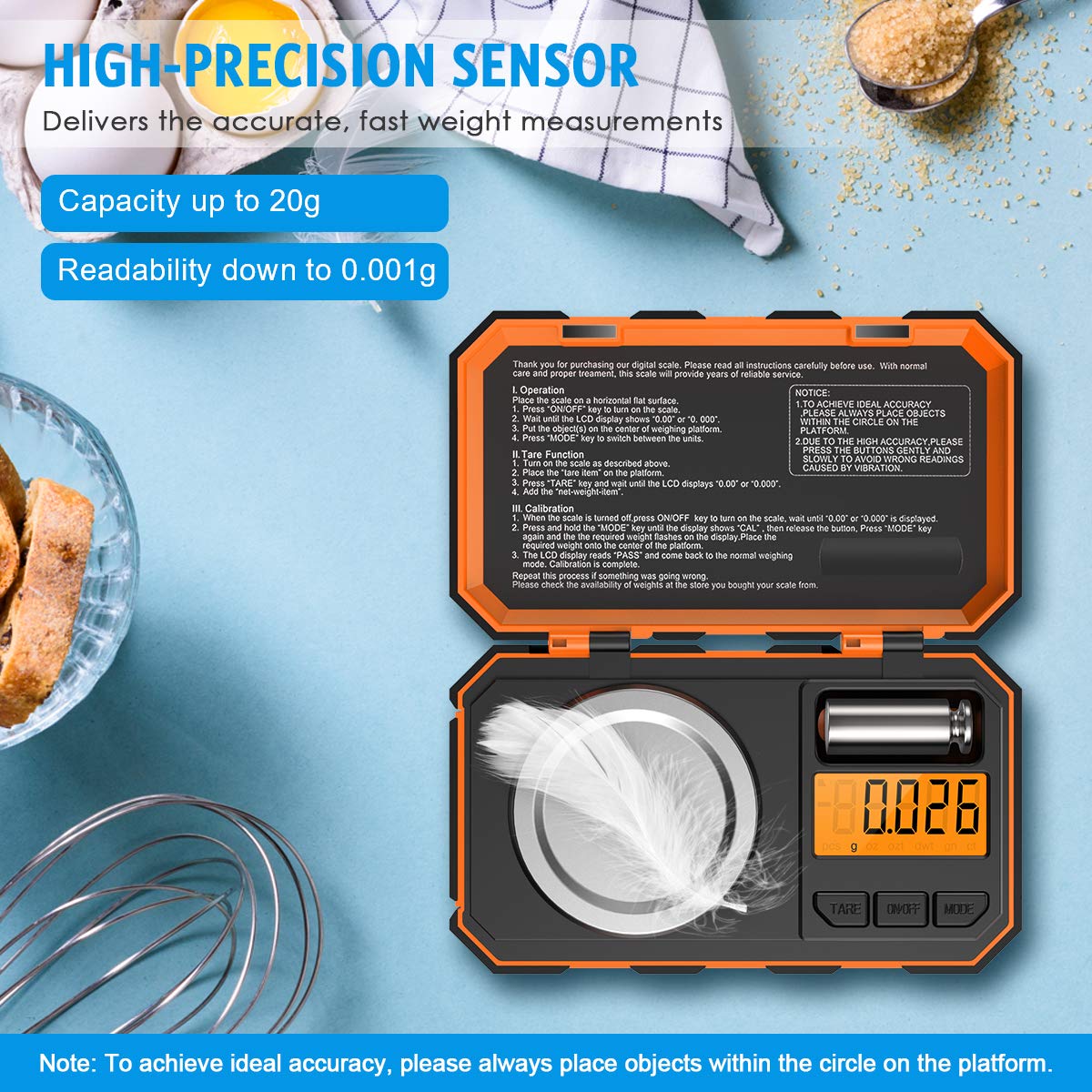 Digital Scale Pocket Size Precision Gram Scale 200g / 0.01g, Travel  Portable Mini Kitchen Food Ounces Carats /w Tweezers, LCD Light, 50 g  Calibration Weight, 6 Units, Tare, Stainless Steel 