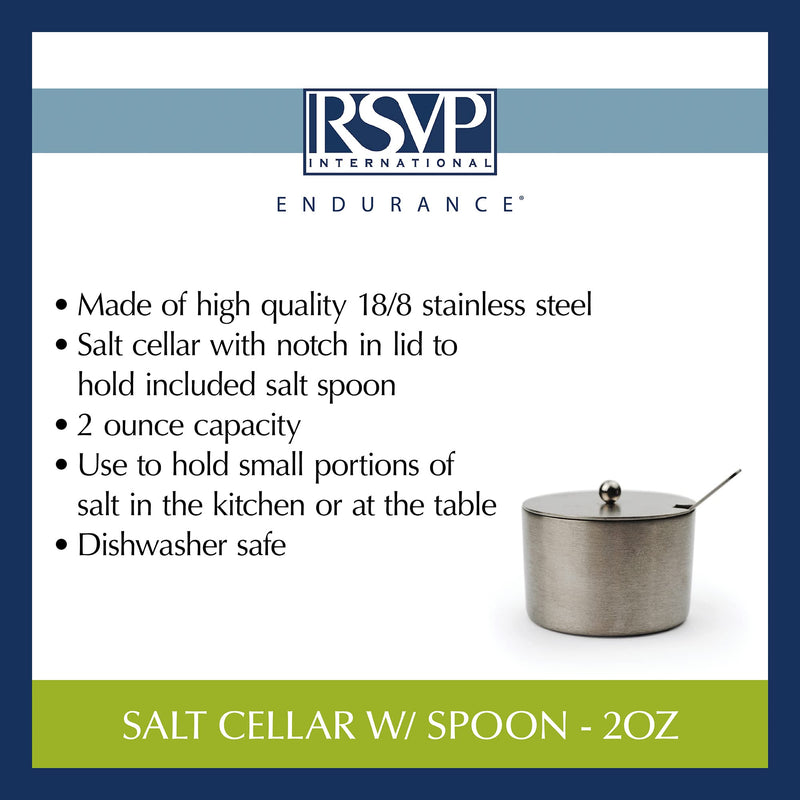 [Australia - AusPower] - RSVP International Endurance Kitchen Collection Salt Cellar Set with Spoon, Dishwasher Safe, 2-Ounce, Brushed Stainless Steel 