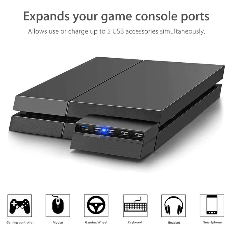 [Australia - AusPower] - Linkstyle 5 Port USB HUB for PS4 Slim Only, USB 3.0/2.0 High Speed Charger Controller Splitter Expander for Playstation 4 Slim 