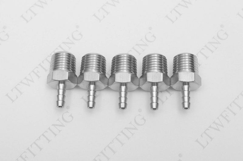 [Australia - AusPower] - LTWFITTING Bar Production Stainless Steel 316 Barb Fitting Coupler/Connector 1/8" Hose ID x 1/4" Male NPT Air Fuel Water (Pack of 5) 