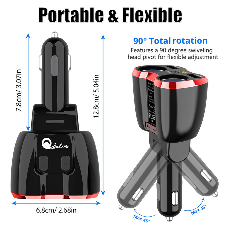 [Australia - AusPower] - Cigarette Lighter Splitter QC 3.0, 2-Socket USB C Car Charger Adapter Type C Multi Power Outlet 12V/24V 80W DC with LED Voltmeter Switch Dual USB Port for iPhone GPS Dashcam iPad Android Samsung 