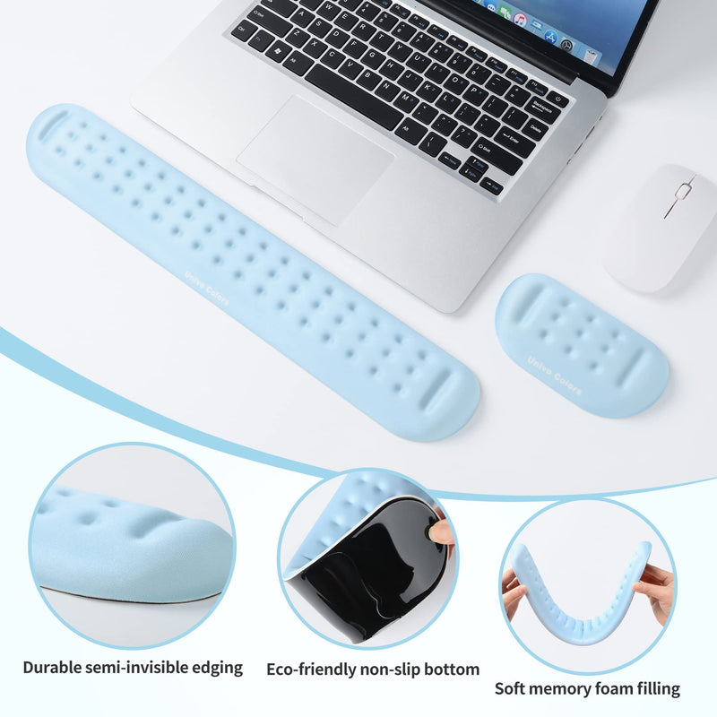 [Australia - AusPower] - Univo Colors Light Blue Keyboard Wrist Support and Mouse Wrist Rest Set, Made of Memory Foam Soft Gel, Ergonomic Pad for Computer, Laptop, Mouse, Office, Gaming 43cm*7cm*2cm&13cm*7cm*2cm 