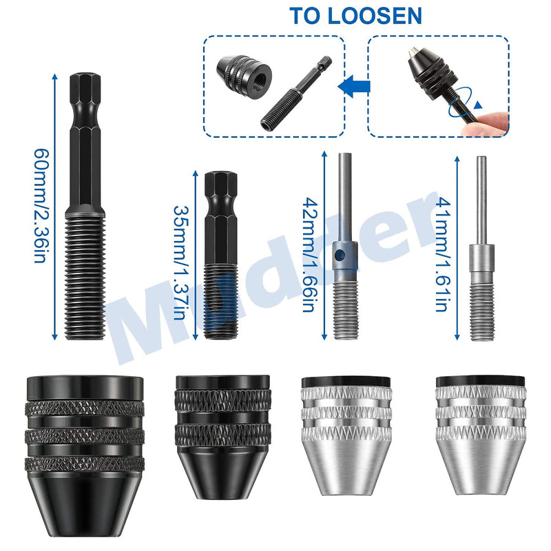 [Australia - AusPower] - 4 Pieces Keyless Drill Chuck, 1/4, 1/8, 1/16 Inch Hex and Round Shanks Small Drill Chuck Change Adapter 