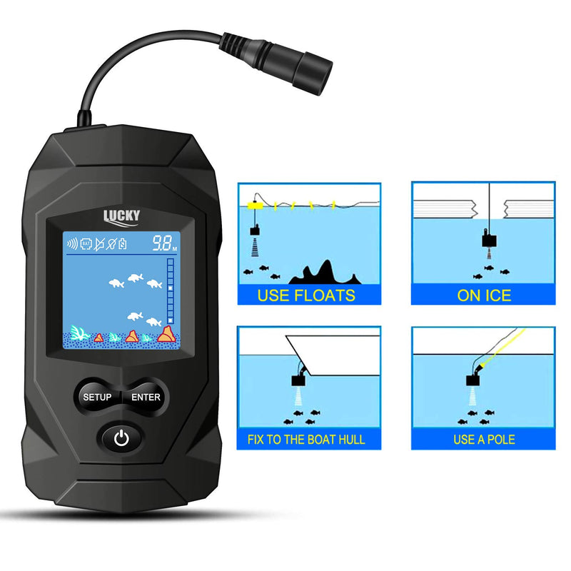 [Australia - AusPower] - LUCKY Portable Fish Finders Wired Transducer Kayak Fish Finder Kit Portable Depth Finder LCD Display for Kayak Boat Ice Fishing 
