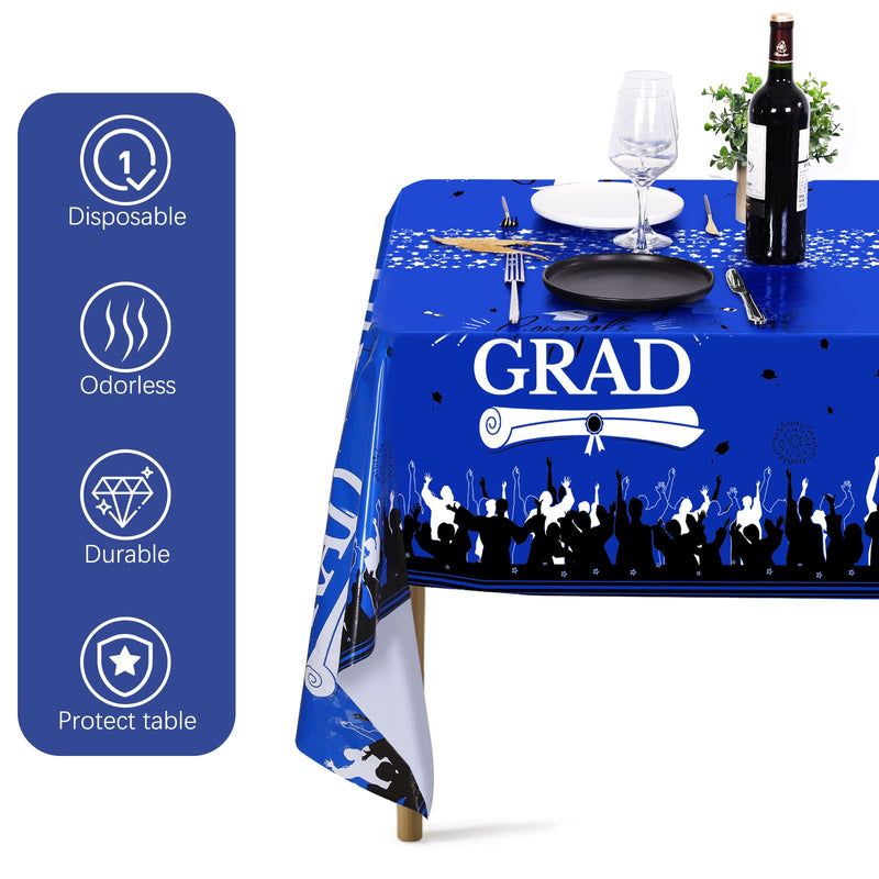 [Australia - AusPower] - durony 3 Pack Graduation Tablecloth 108 x 54 Inch Large Size Plastic Rectangle Graduation Table Covers for College High School Graduation Party Decorations Supplies, Blue 