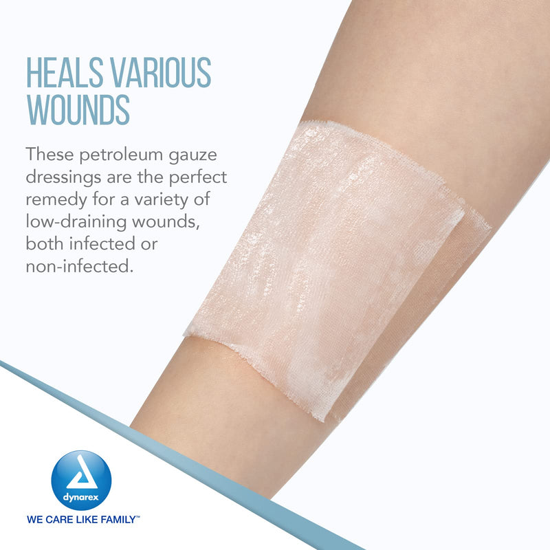[Australia - AusPower] - Dynarex Sterile Petroleum Non Adhering Gauze Dressing for Wounds, 3" x 9", 50 Count 50 Count (Pack of 1) 