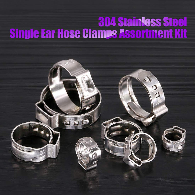[Australia - AusPower] - Swpeet 120Pcs 8 Sizes 304 Stainless Steel Single Ear Hose Clamps, Crimp Hose Clamp Assortment Kit Ear Cinch Rings Crimp Pinch Fitting Tools Perfect for Automotive, Home Appliance Line 
